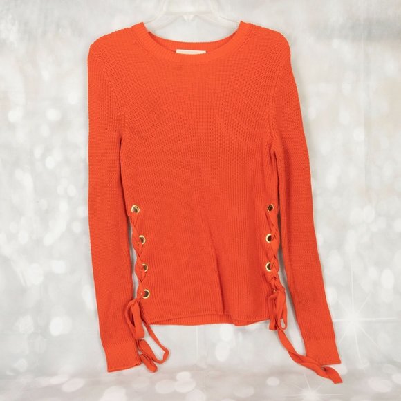 Michael Kors Designer Pull Over Crew Neck Sweater Top W/Gold Grommet Side Ties - Picture 1 of 9